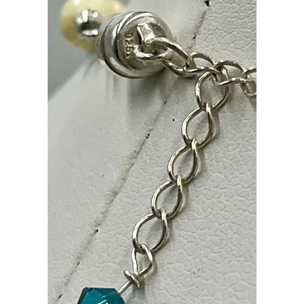 Murano Glass Necklace Sterling Silver Clasp Freshwater Pearls Blue Gold Van Gogh
